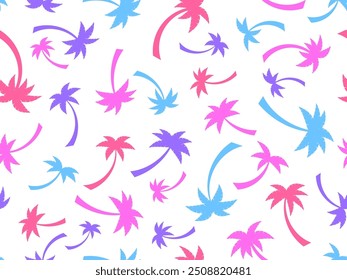 Modelo inconsútil con las palmeras coloridas. Tiempo de verano, Fondo de pantalla con patrón de palmeras tropicales. Diseño para imprimir camisetas, Anuncios y artículos promocionales. Ilustración vectorial