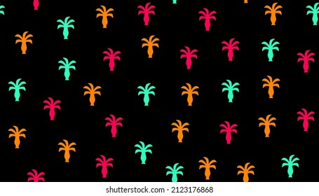 Patrón sin foco con palmas coloridas. Un fondo exótico infinito para diferentes materiales.