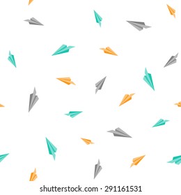 seamless pattern with colorful paper origami airplanes. vector transportation concept background design