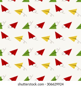 Seamless pattern with colorful paper plane. Vector background.