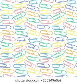 Seamless pattern with colorful paperclips - hand drawn vector illustration.