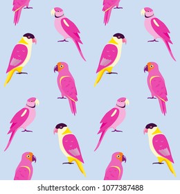 Seamless pattern with colorful parrots. Repeating background with tropical birds.