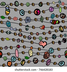 Seamless pattern. Colorful and party vector decoration. Hand drawn beads with love.