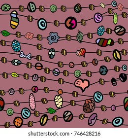 Seamless pattern. Colorful and party vector decoration. Hand drawn beads with love.