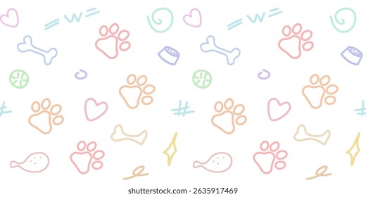 Seamless pattern with colorful pastel concept dog element cartoon fabric pattern for kids on white background.