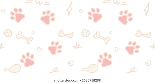 Seamless pattern with colorful pastel concept dog element cartoon fabric pattern for kids on white background.