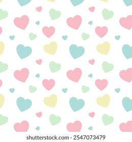 Seamless pattern with colorful pastel hearts.Heart repeat pattern isolated on white background.Vector graphic illustration background.