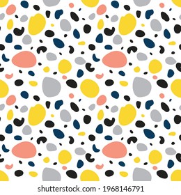 Seamless pattern with colorful pastel irregular round dots. Abstract repeatable texture. Stock vector illustration.