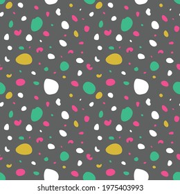 Seamless pattern with colorful pastel irregular round dots. Abstract repeatable texture. Stock vector illustration.