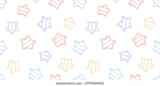 Seamless pattern with colorful pastel star cartoon and fabric pattern for kids on white background.