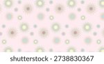 A Seamless pattern with colorful pastel starbursts and spiky floral shapes on a light pink background .