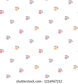 Seamless Pattern with Colorful Paw Design on White Background