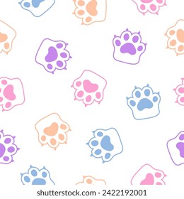 Seamless pattern with colorful paws