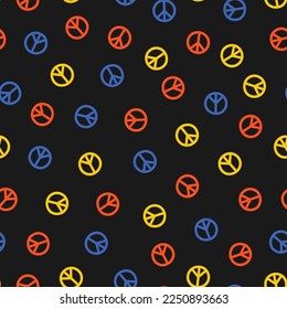 Seamless pattern with colorful peace sign with black background