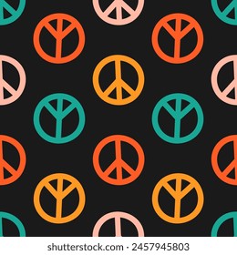 Seamless pattern with colorful peace signs