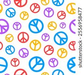 Seamless pattern with colorful peace symbols