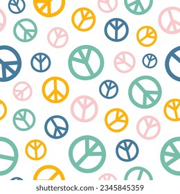 Seamless pattern with colorful peace symbols