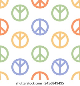 Seamless pattern with colorful peace symbols