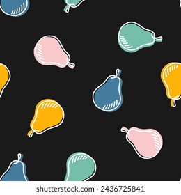 Seamless pattern with colorful pear and black background