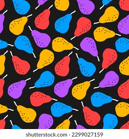 Seamless pattern with colorful pears and black background