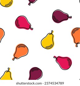 Seamless pattern with colorful pears and black outline