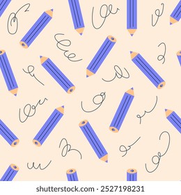 Padrão perfeito com lápis coloridos. De volta à ilustração plana vetorial de elementos da escola.	