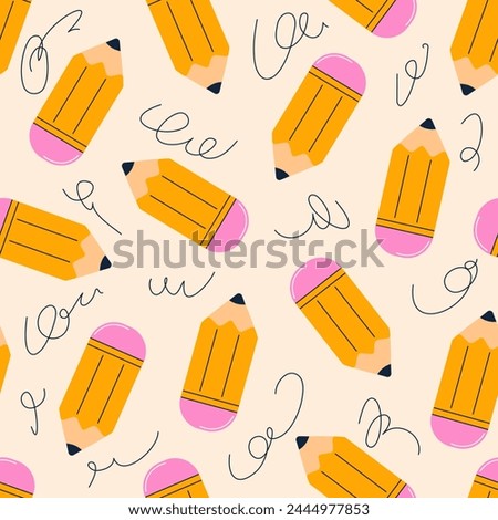 Seamless pattern with colorful pencils. Back to school elements vector flat illustration.