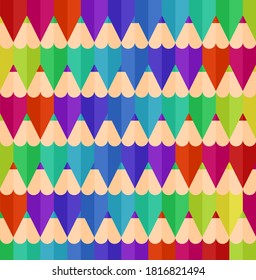 Seamless pattern with colorful pencils in flat style, Beautiful multi colored wooden pencils