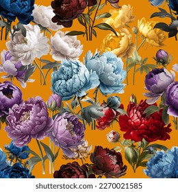 Seamless pattern of colorful peonies. Vector stock illustration eps10.
