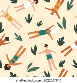 Seamless pattern. Colorful people lying on the grass.vector illustration