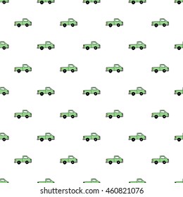 Seamless pattern with colorful pickup trucks