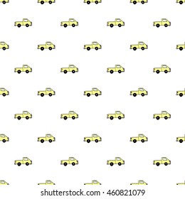 Seamless pattern with colorful pickup trucks