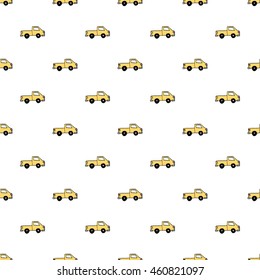 Seamless pattern with colorful pickup trucks