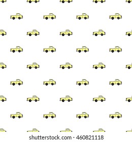 Seamless pattern with colorful pickup trucks