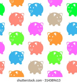 Seamless pattern with colorful piggys