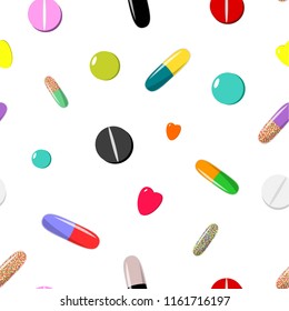Seamless pattern of colorful pills on white background vector illustration