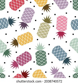 seamless pattern colorful pineapple with black circle ornament, pattern art pineapple for wallpaper_fabric textile_social media background and website