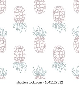 Seamless pattern with colorful pineapple fruits. Decorative background.