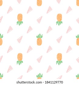 Patrón sin foco con coloridos frutos de piña. Fondo decorativo.