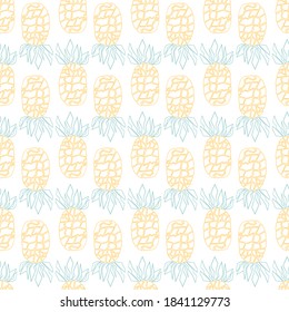 Seamless pattern with colorful pineapple fruits. Decorative background.