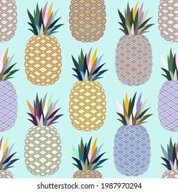 Seamless pattern of colorful pineapple fruits background vector illustration.