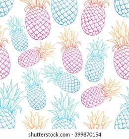 Seamless Pattern of Colorful Pineapple on White Background