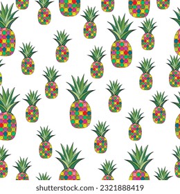 Seamless pattern of colorful pineapples.