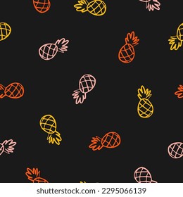 Seamless pattern with colorful pineapples and black background