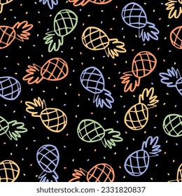 Seamless pattern with colorful pineapples and dots