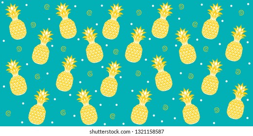 Seamless pattern with colorful pineapples. Fresh Pineapples background.  Tropical pattern.  Summer design. Bright and juicy Illustration. Great for fabric, packaging, wallpaper, invitations. Vector