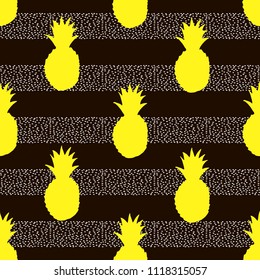 Seamless pattern with colorful pineapples on the  black backgrounds. Vector illustration