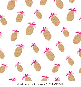 Seamless pattern with colorful pineapples. Vector illustration in flat style for textile, art paper, background, desktop, print, table cloth, vegan cafe, restaurant.