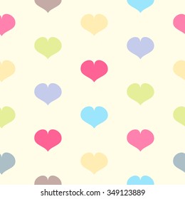 Seamless pattern with a lot of colorful pink, blue, white, green, purple hearts. Fully editable vector illustration.
