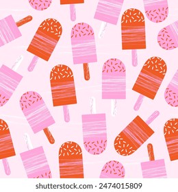 Seamless pattern with colorful pink and red ice cream for summer print background